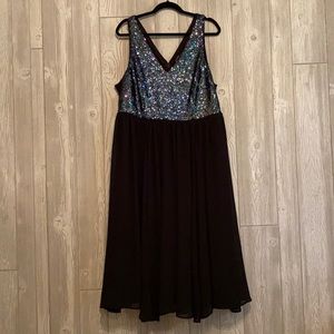 Torrid BLACK SEQUIN CHIFFON SKATER MIDI DRESS